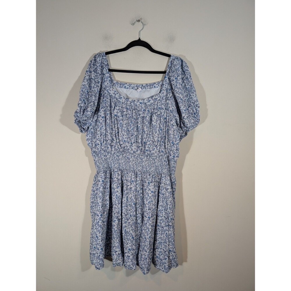Old Navy Womens Blue Floral Smocked Peasant Dress 2X Fairy Cottagecore‎ Prairie